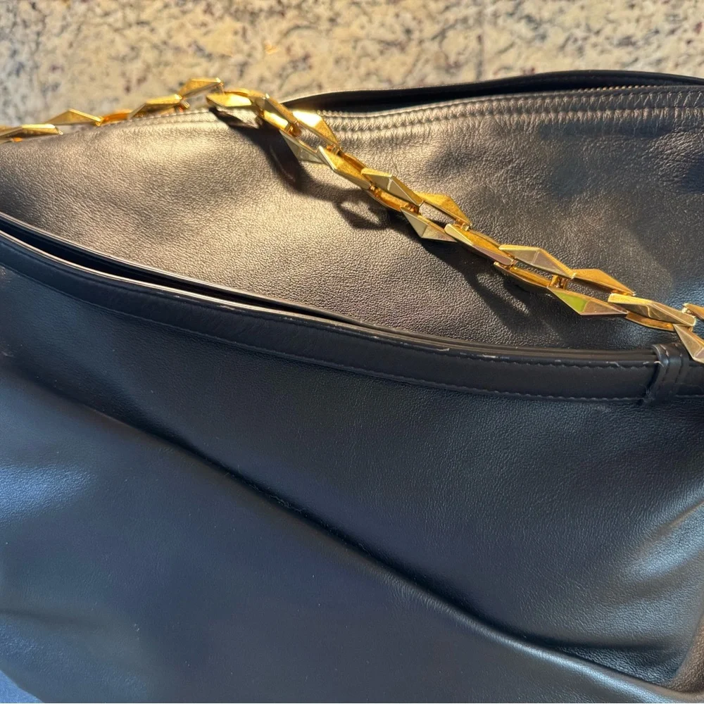 Jimmy Choo Black Hobo Bag with Gold Chain